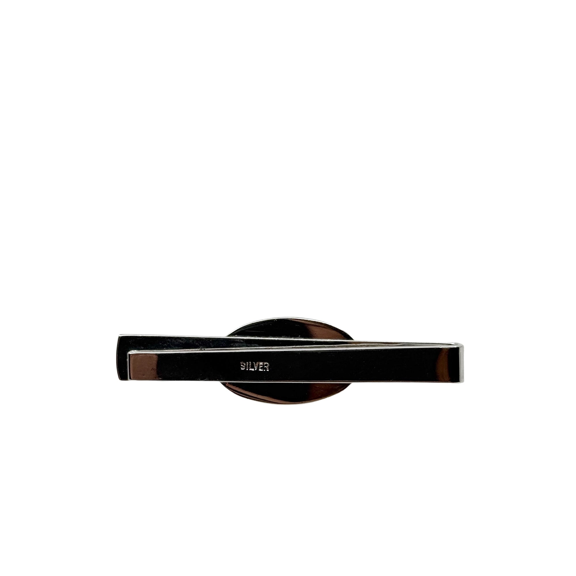 Modernist Mid Century Men's Japanese Saltwater Akoya Cultured Pearl Vintage Oval Mother of Pearl Tie Bar- Sterling Silver