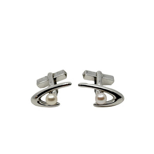 Mikimoto Designer Japanese Saltwater Akoya Cultured Pearl Vintage Mens Cufflinks- Sterling Silver