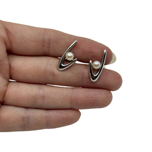 Mikimoto Designer Japanese Saltwater Akoya Cultured Pearl Vintage Mens Cufflinks- Sterling Silver