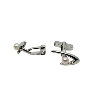 Mikimoto Designer Japanese Saltwater Akoya Cultured Pearl Vintage Mens Cufflinks- Sterling Silver