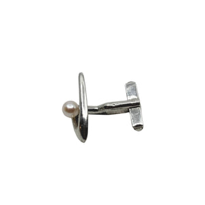 Mikimoto Designer Japanese Saltwater Akoya Cultured Pearl Vintage Mens Cufflinks- Sterling Silver