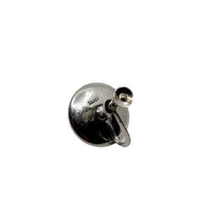 Vintage Solitaire Japanese Akoya Saltwater Cultured Pearl Black Onyx Screwback Earrings- Sterling Silver