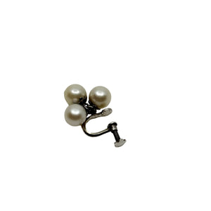 Dangle Triple Japanese Saltwater Akoya Cultured Pearl Screwback Earrings- Sterling Silver