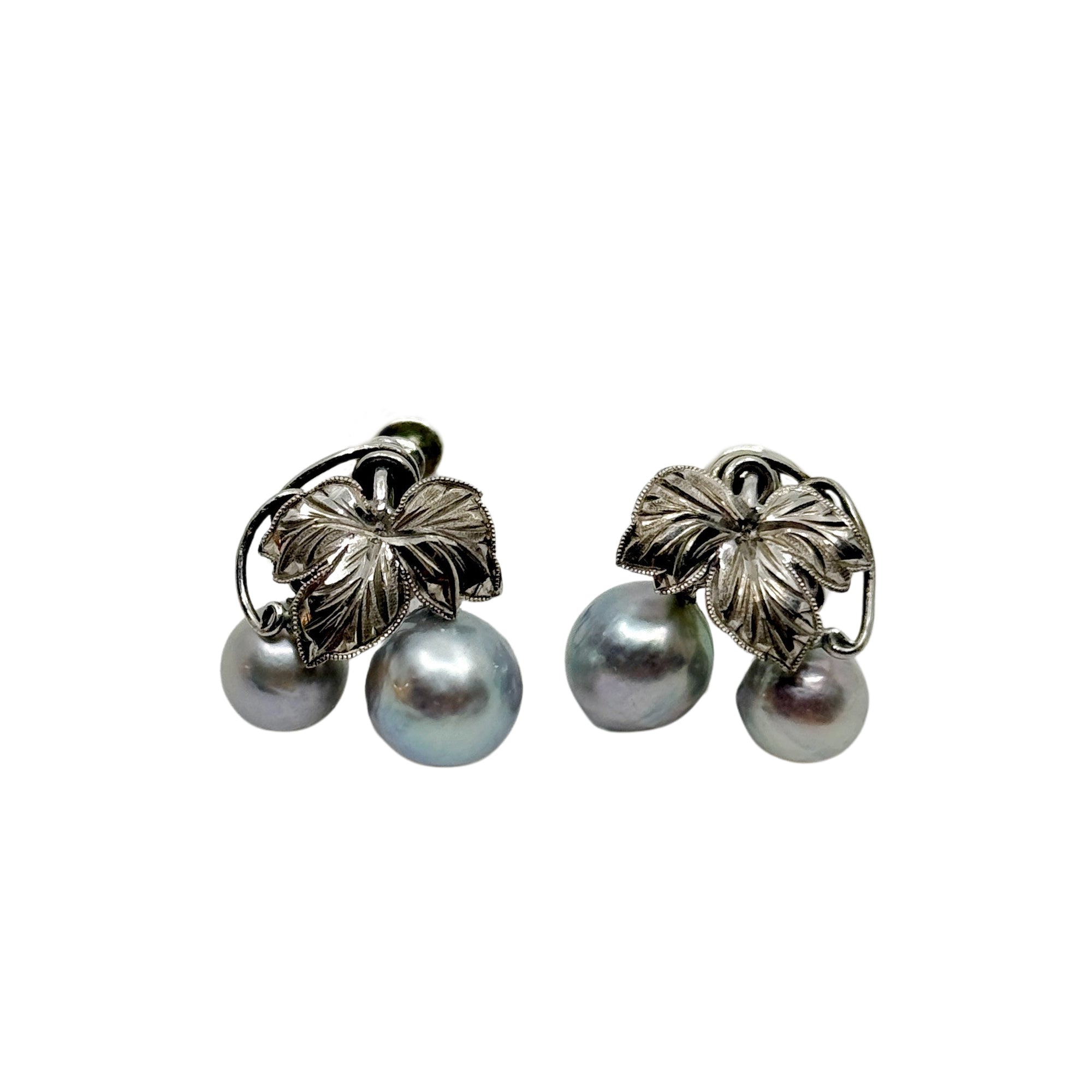 Baroque Blue Japanese Saltwater Akoya Cultured Pearl Grape Screwback Earrings- Sterling Silver