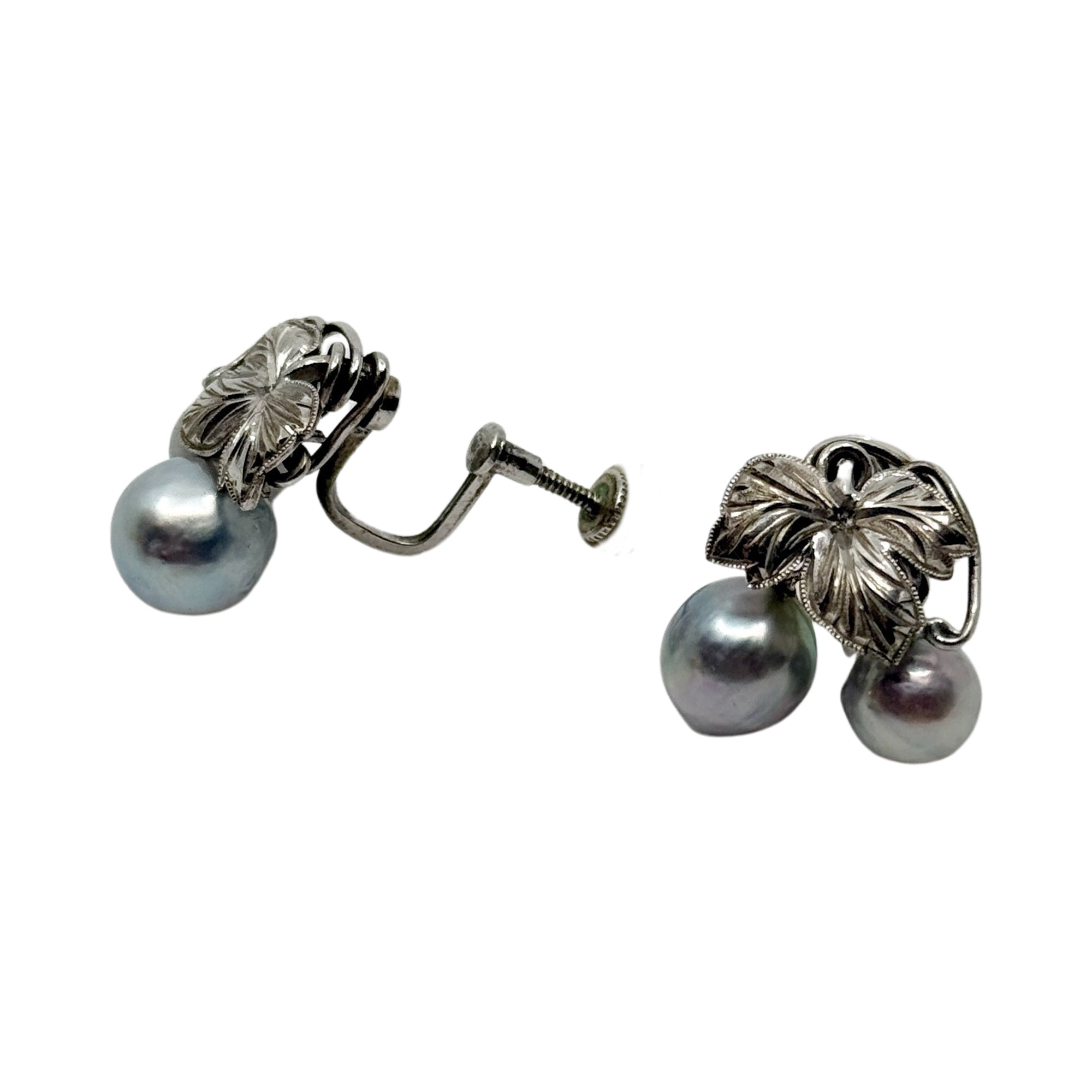 Baroque Blue Japanese Saltwater Akoya Cultured Pearl Grape Screwback Earrings- Sterling Silver