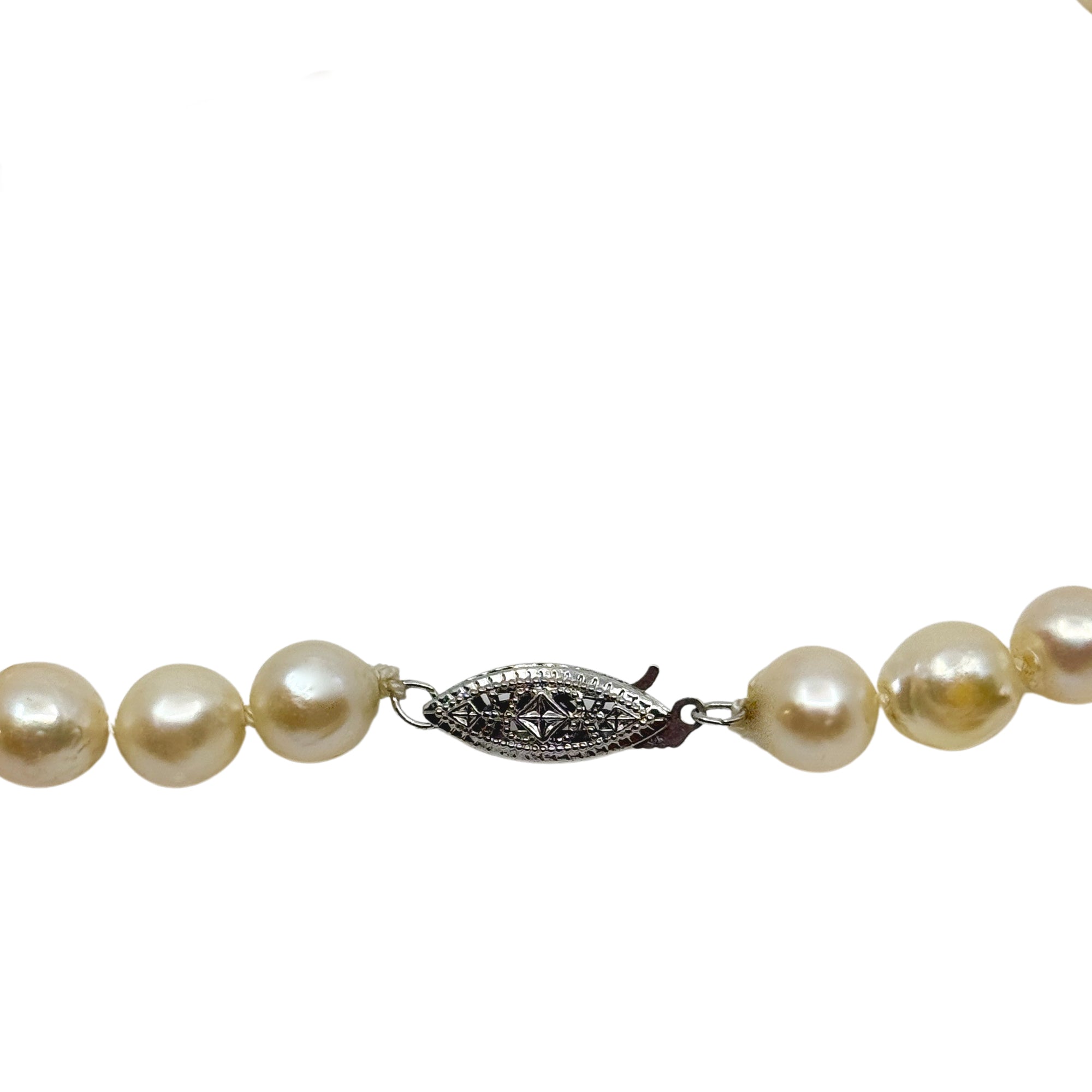 Large Baroque Japanese Saltwater Akoya Cultured Pearl Vintage Necklace - Sterling Silver 16 Inch
