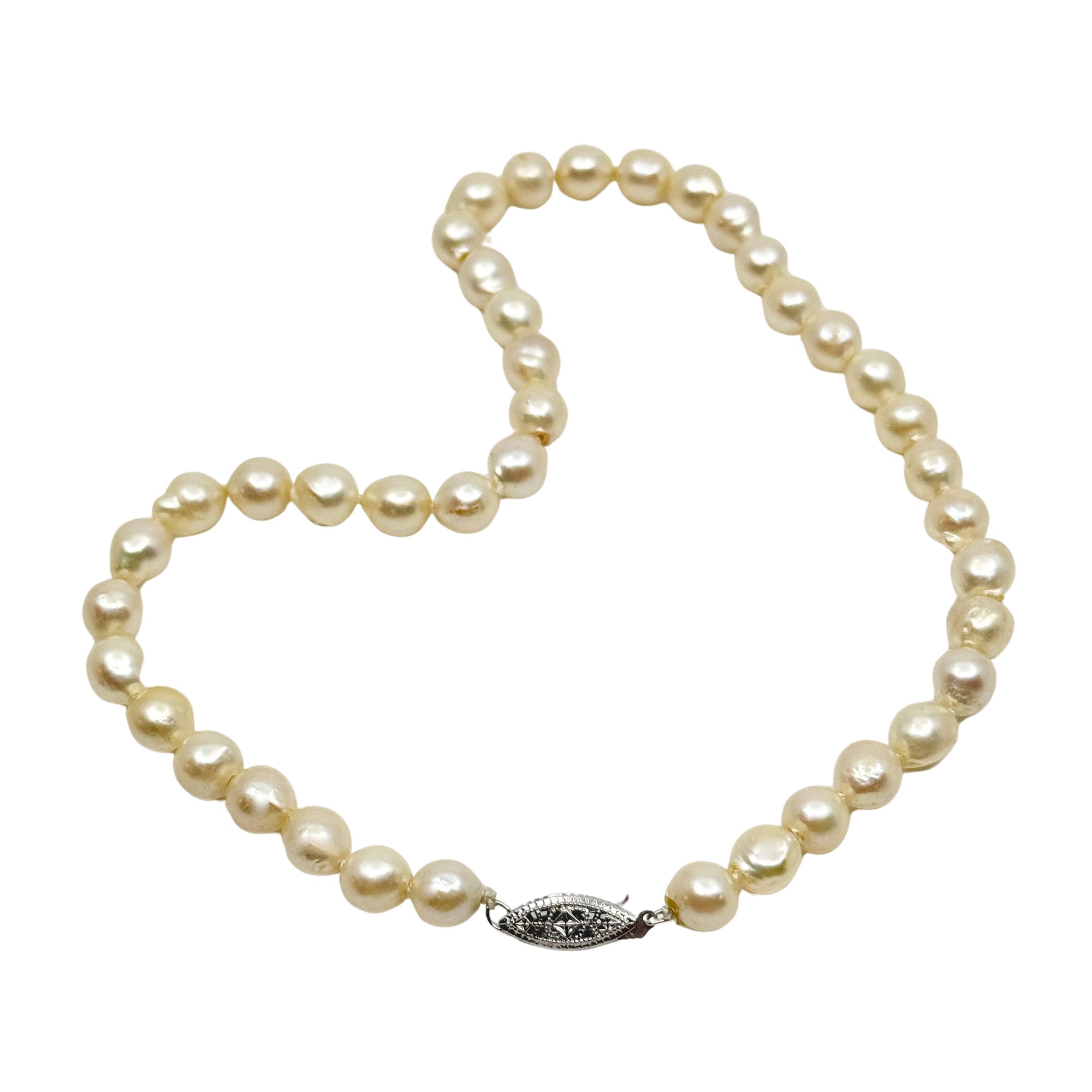 Large Baroque Japanese Saltwater Akoya Cultured Pearl Vintage Necklace - Sterling Silver 16 Inch