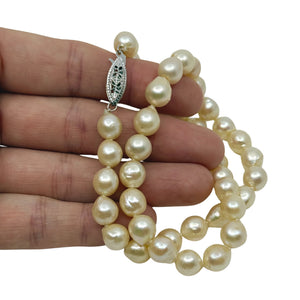 Large Baroque Japanese Saltwater Akoya Cultured Pearl Vintage Necklace - Sterling Silver 16 Inch