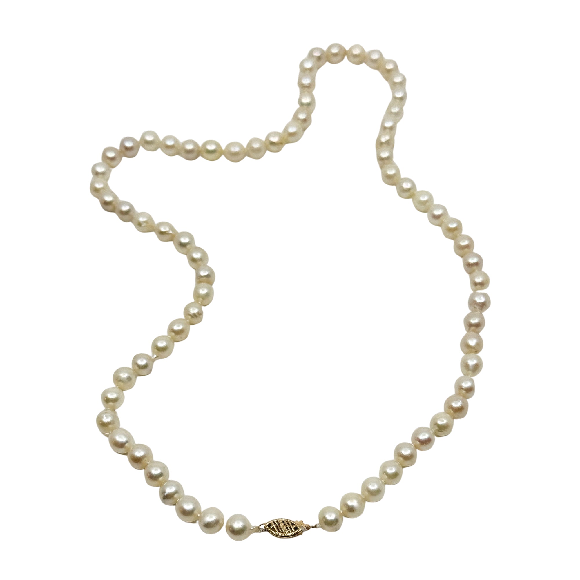Vintage Baroque Japanese Saltwater Akoya Cultured Pearl Necklace - 14K Yellow Gold 22 Inch