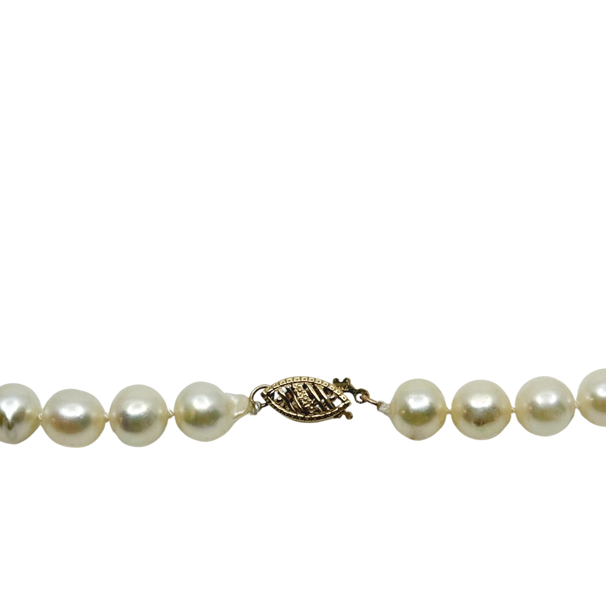 Vintage Baroque Japanese Saltwater Akoya Cultured Pearl Necklace - 14K Yellow Gold 22 Inch