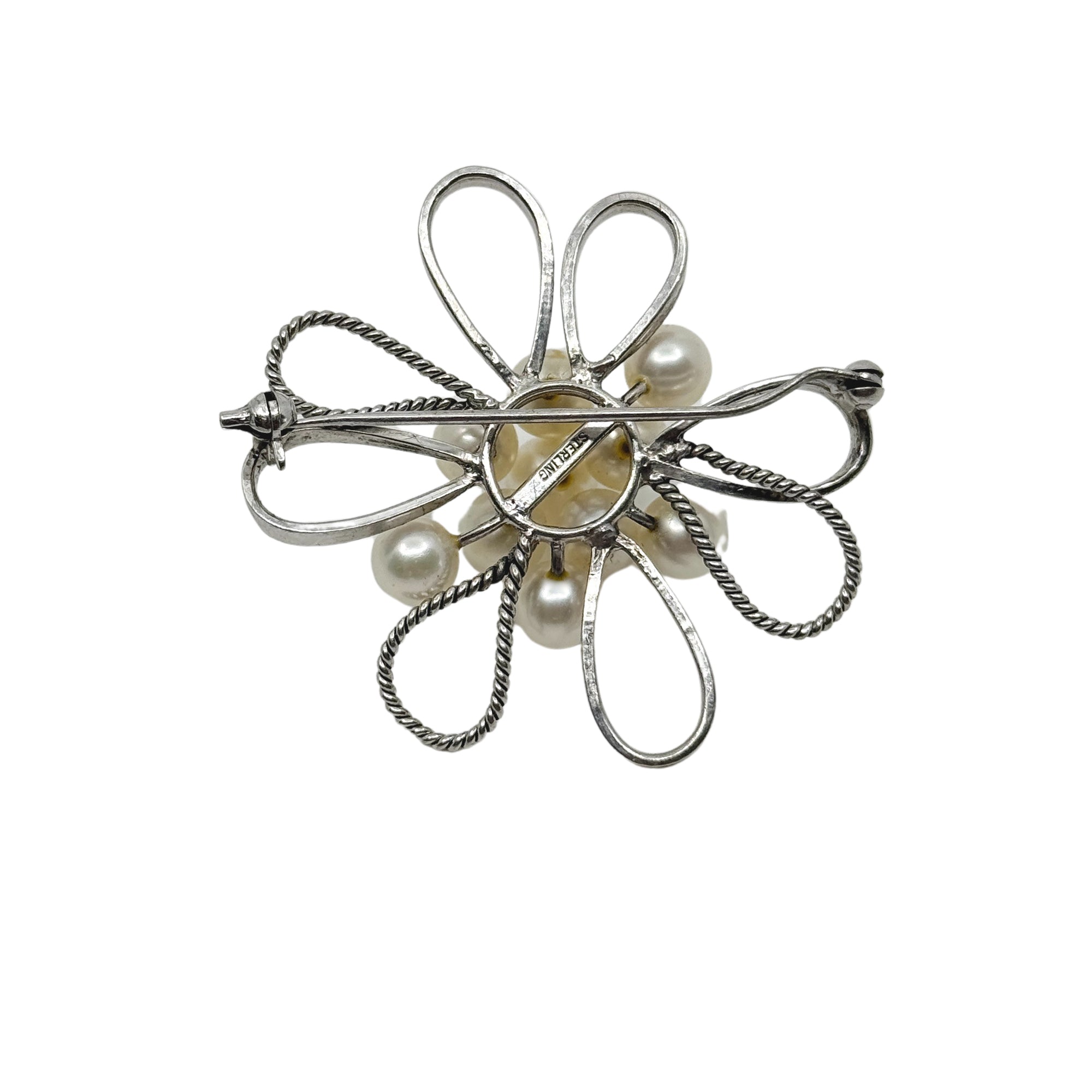 Atomic Burst Japanese Saltwater Cultured Akoya Pearl Vintage MCM Brooch- Sterling Silver