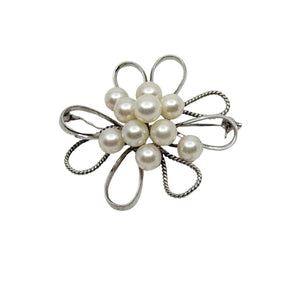 Atomic Burst Japanese Saltwater Cultured Akoya Pearl Vintage MCM Brooch- Sterling Silver