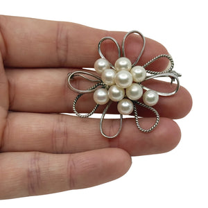 Atomic Burst Japanese Saltwater Cultured Akoya Pearl Vintage MCM Brooch- Sterling Silver