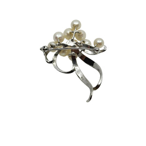 Vintage Tasaki Designer Ribbon Pearl Akoya Saltwater Cultured Pearl Brooch- Sterling Silver