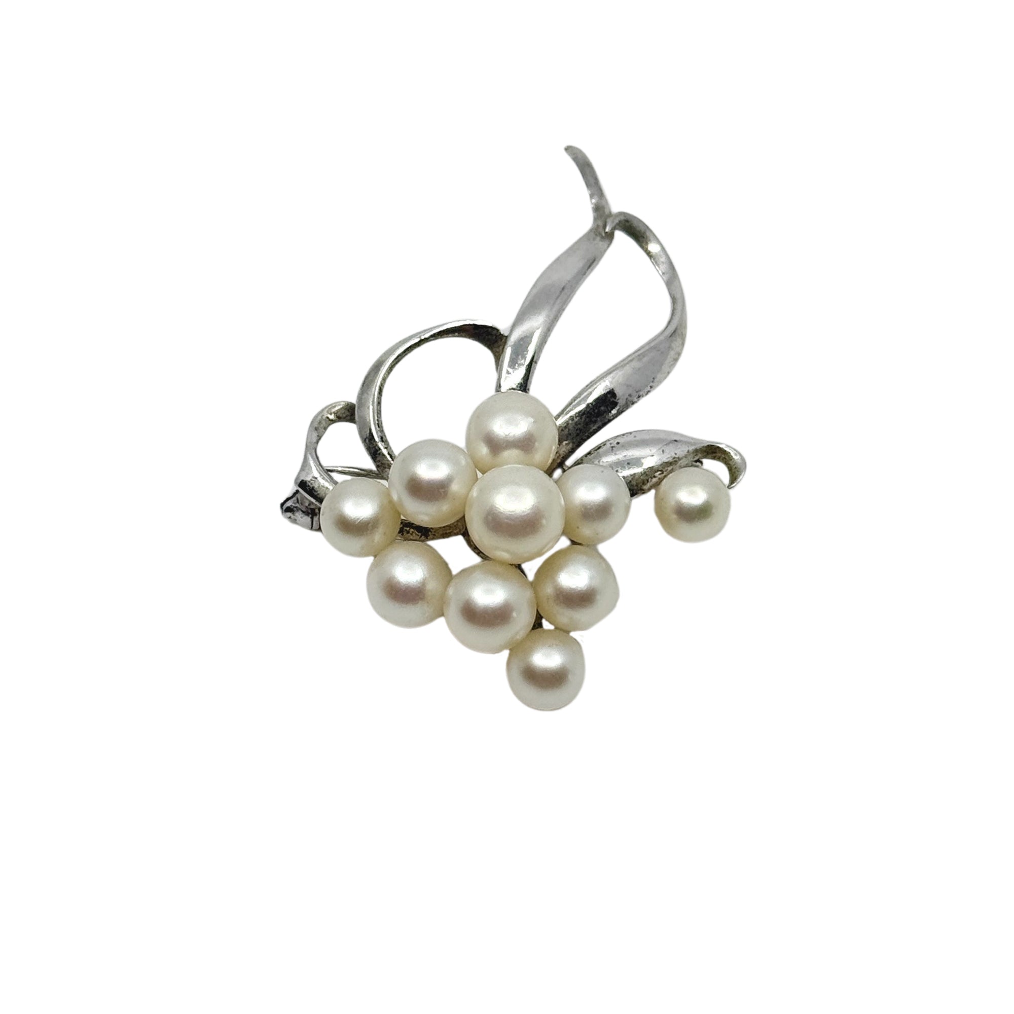 Vintage Tasaki Designer Ribbon Pearl Akoya Saltwater Cultured Pearl Brooch- Sterling Silver