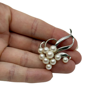 Vintage Tasaki Designer Ribbon Pearl Akoya Saltwater Cultured Pearl Brooch- Sterling Silver