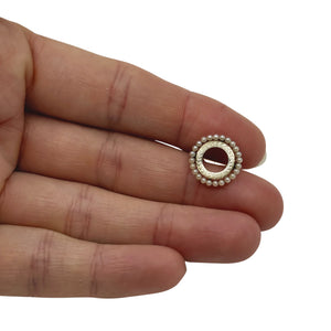 Petite Seed Pearl Vintage Engraved Circle Pin Brooch- 14K Yellow Gold