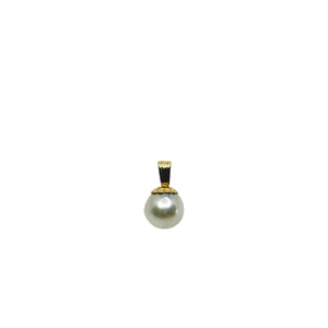 Vintage Buttercup Charm Japanese Saltwater Akoya Pearl Solitaire Drop Pendant- 14K Yellow Gold