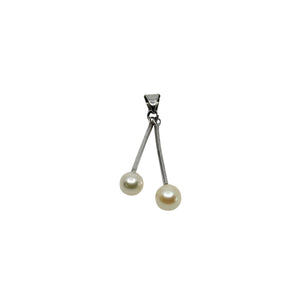 Vintage Double Dangle Japanese Saltwater Akoya Pearl Solitaire Drop Pendant- Sterling Silver
