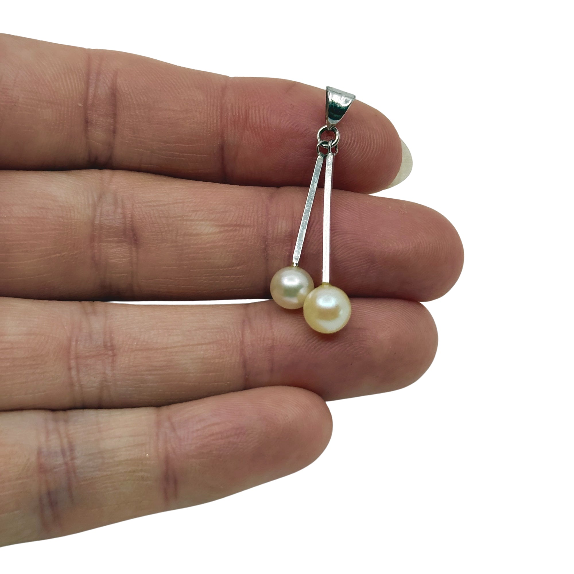 Vintage Double Dangle Japanese Saltwater Akoya Pearl Solitaire Drop Pendant- Sterling Silver