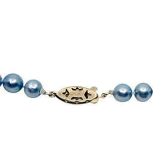 Vintage Bright Blue Mid-Century Japanese Saltwater Akoya Cultured Pearl Necklace - 14K Yellow Gold 17 Inch