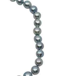 Vintage Bright Blue Mid-Century Japanese Saltwater Akoya Cultured Pearl Necklace - 14K Yellow Gold 17 Inch
