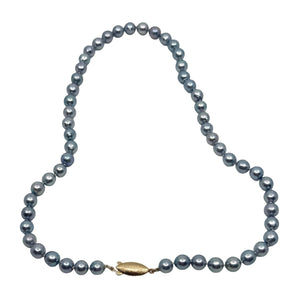 Vintage Bright Blue Mid-Century Japanese Saltwater Akoya Cultured Pearl Necklace - 14K Yellow Gold 17 Inch
