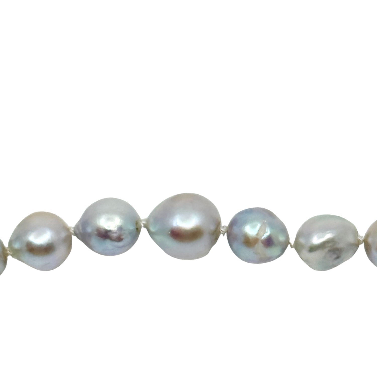 Baroque Blue Mid-Century Japanese Saltwater Akoya Cultured Pearl Necklace - 14K Yellow Gold 17.75 Inch