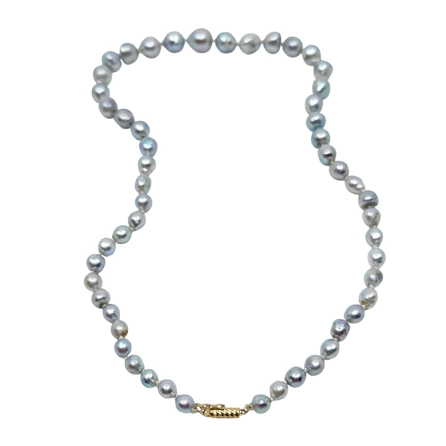 Baroque Blue Mid-Century Japanese Saltwater Akoya Cultured Pearl Necklace - 14K Yellow Gold 17.75 Inch