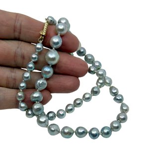 Baroque Blue Mid-Century Japanese Saltwater Akoya Cultured Pearl Necklace - 14K Yellow Gold 17.75 Inch