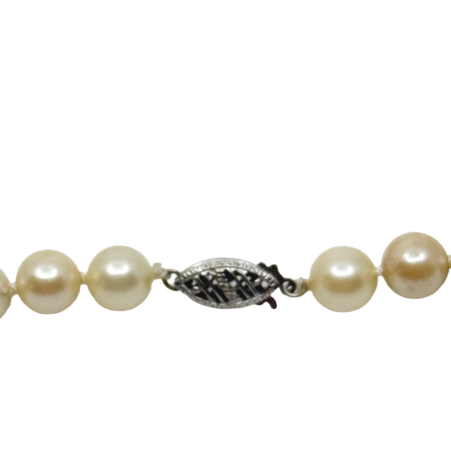 7.50mm Cream Japanese Saltwater Akoya Cultured Pearl Mid Century Necklace - 10K White Gold 18 Inch