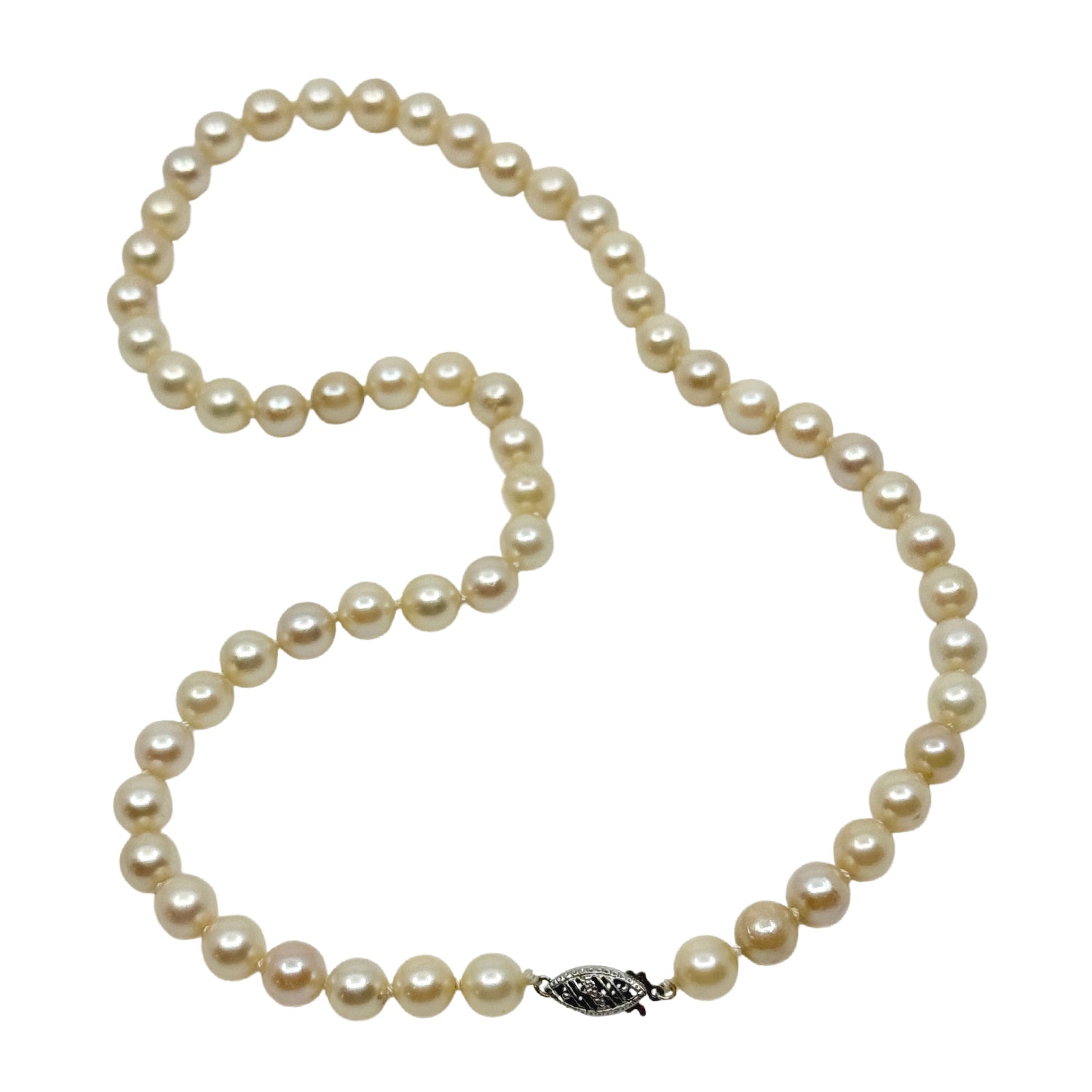 7.50mm Cream Japanese Saltwater Akoya Cultured Pearl Mid Century Necklace - 10K White Gold 18 Inch