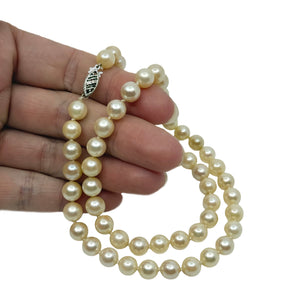 7.50mm Cream Japanese Saltwater Akoya Cultured Pearl Mid Century Necklace - 10K White Gold 18 Inch