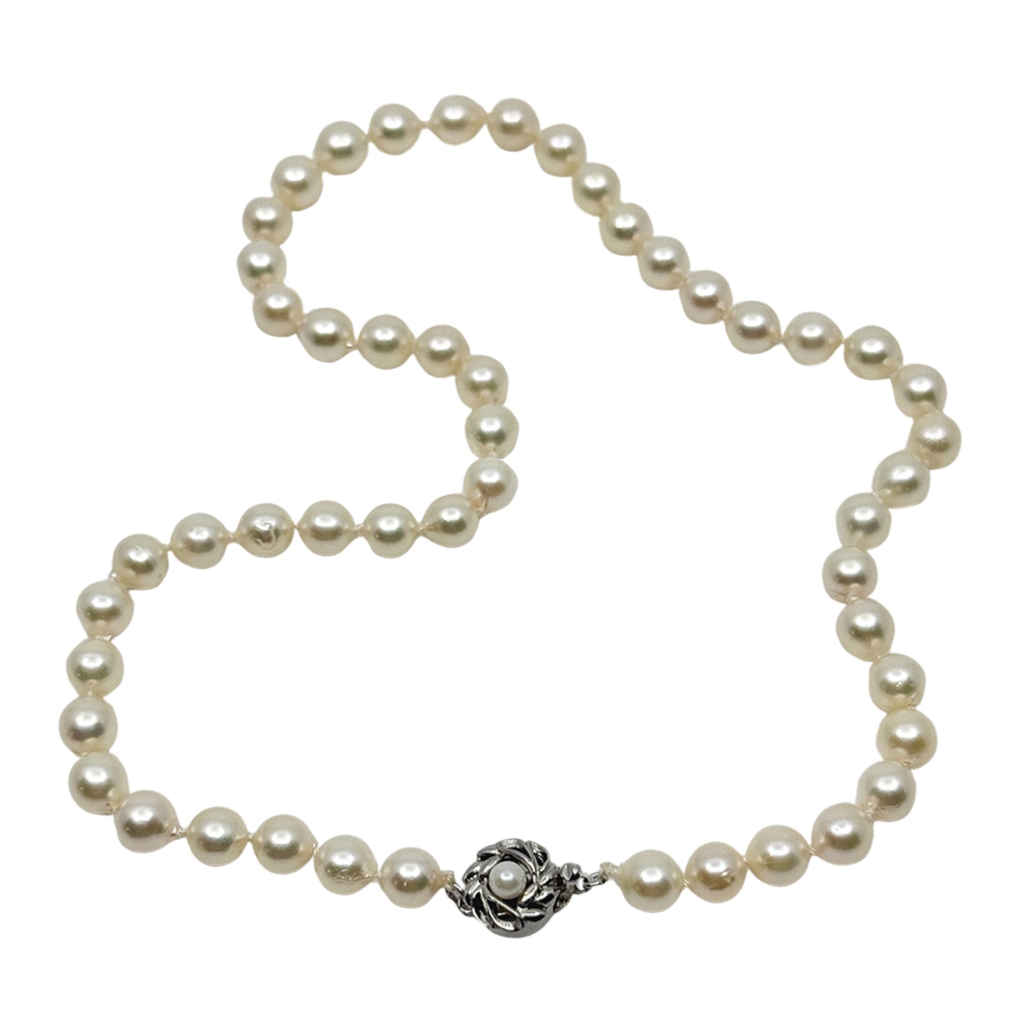 Vintage Mid Century Japanese Saltwater Akoya Cultured Pearl Necklace - Sterling Silver 17 Inch