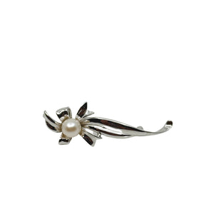 MCM Ribbon Japanese Saltwater Akoya Cultured Pearl Vintage Pendant Brooch- Sterling Silver