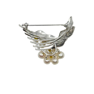 MCM Cluster Leaf Japanese Saltwater Akoya Cultured Pearl Vintage Brooch- Sterling Silver