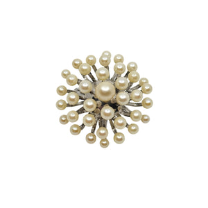 Atomic MCM Burst Japanese Saltwater Akoya Cultured Pearl Vintage Brooch- Sterling Silver