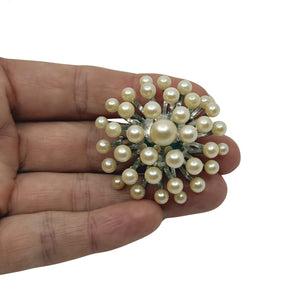 Atomic MCM Burst Japanese Saltwater Akoya Cultured Pearl Vintage Brooch- Sterling Silver