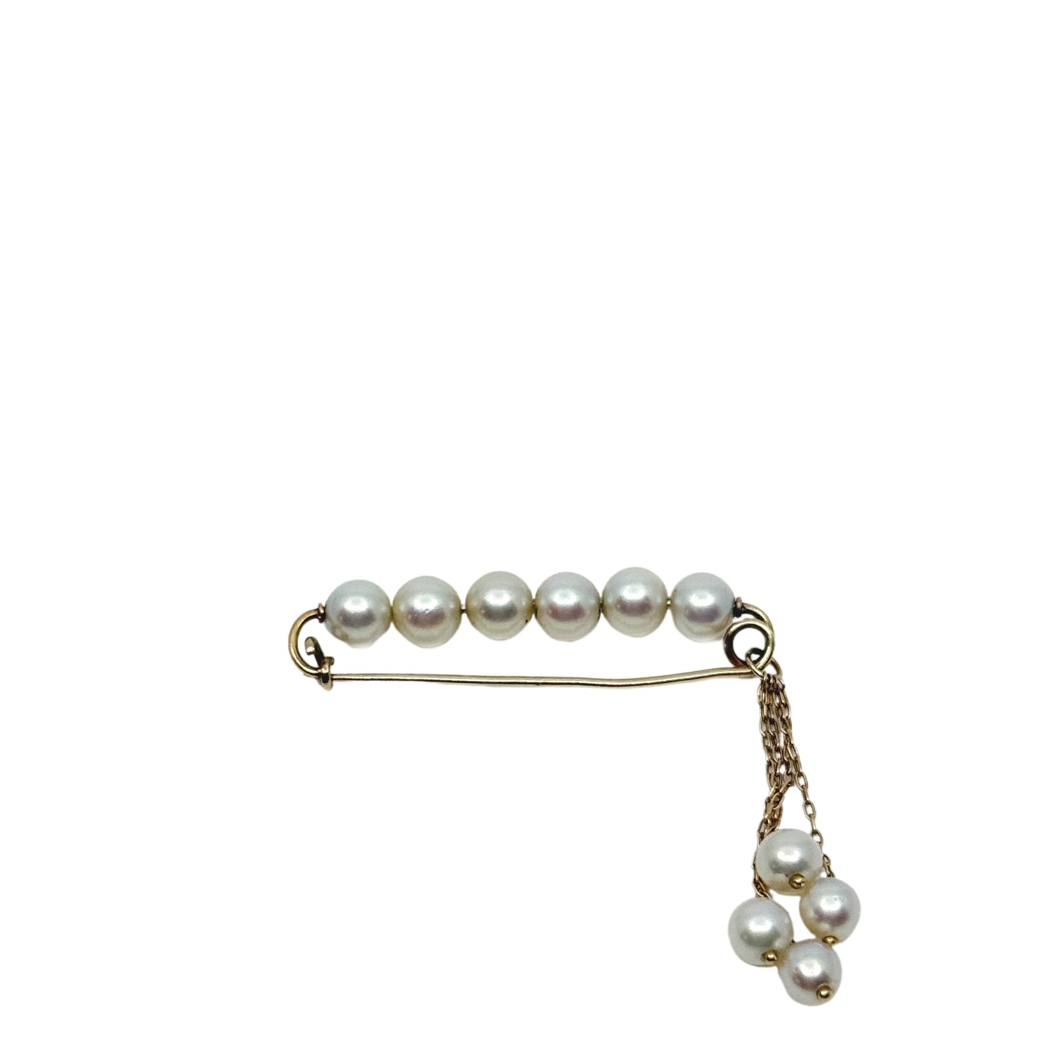 Vintage Shortener Mid Century Dangle Cultured Saltwater Akoya Pearl Bar Pin- 14K Yellow Gold