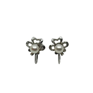 Mikimoto Clover Leaf Japanese Saltwater Akoya Cultured Pearl Solitaire Earrings-Sterling Silver