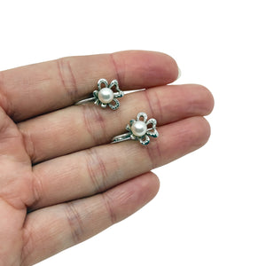 Mikimoto Clover Leaf Japanese Saltwater Akoya Cultured Pearl Solitaire Earrings-Sterling Silver