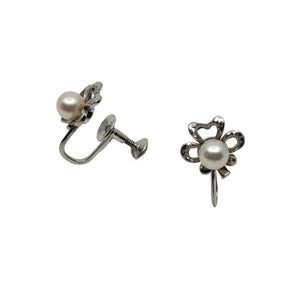 Mikimoto Clover Leaf Japanese Saltwater Akoya Cultured Pearl Solitaire Earrings-Sterling Silver
