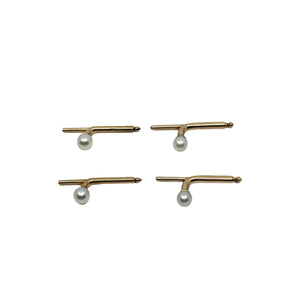 Mid Century Modernist Japanese Saltwater Akoya Cultured Pearl Shirt Stud Set- 14K Yellow Gold