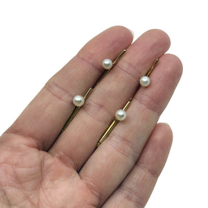 Mid Century Modernist Japanese Saltwater Akoya Cultured Pearl Shirt Stud Set- 14K Yellow Gold