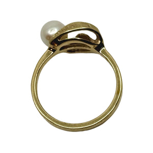 Hawaii Vintage Leaf Japanese Saltwater Akoya Cultured Pearl Ring- 14K Yellow Gold Size 8.25
