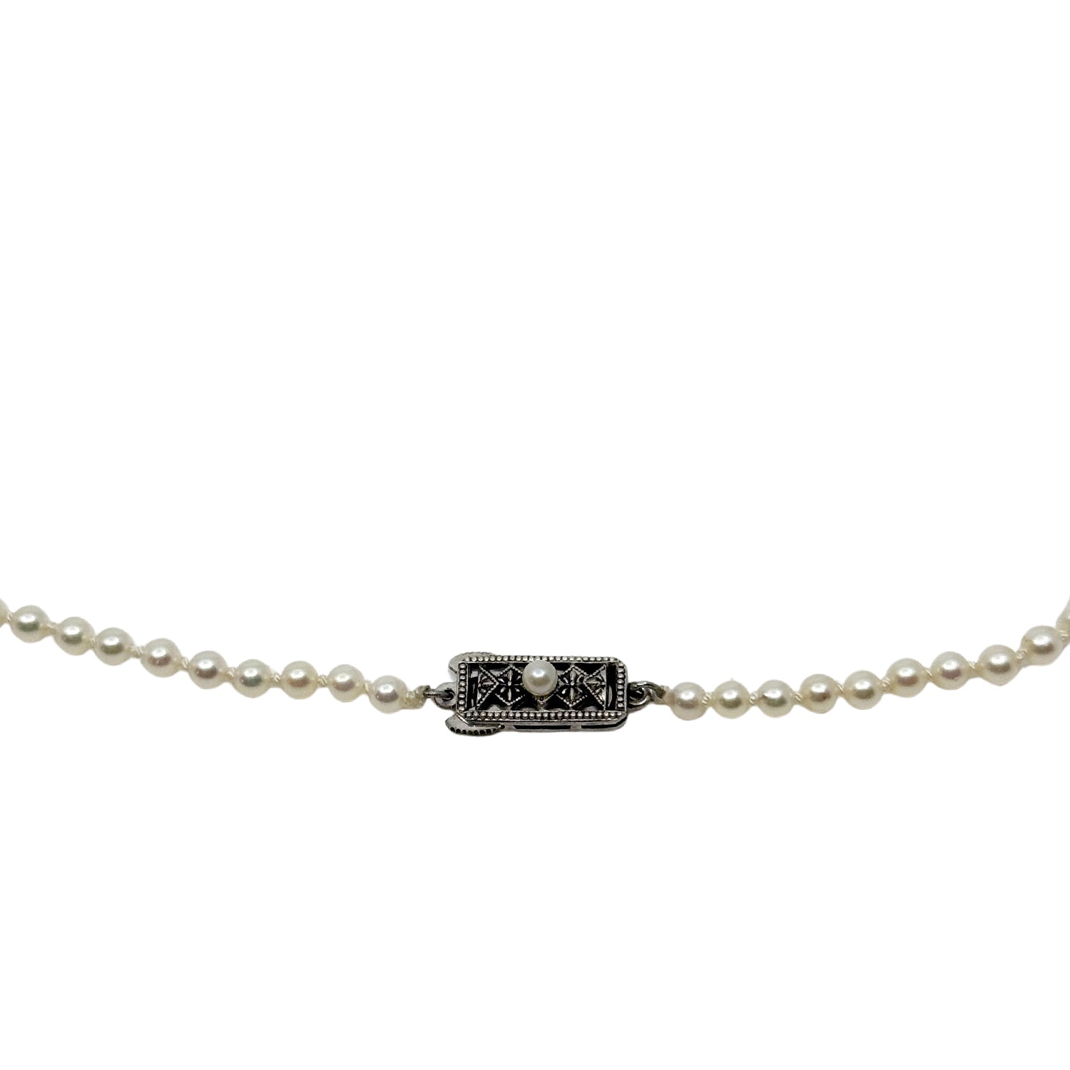 Petite Vintage Mikimoto Japanese Saltwater Akoya Cultured Pearl Graduated Necklace - Sterling Silver 22.25 Inch