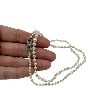 Petite Vintage Mikimoto Japanese Saltwater Akoya Cultured Pearl Graduated Necklace - Sterling Silver 22.25 Inch