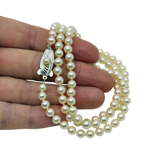 5.00-5.50mm Vintage Mikimoto Japanese Saltwater Akoya Cultured Pearl Necklace - Sterling Silver 24 Inch