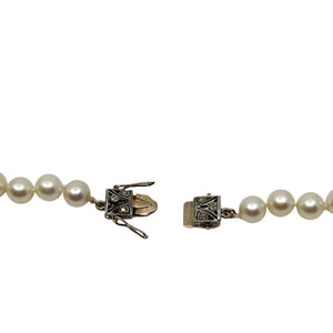 Rose Cut Diamond Antique Japanese Saltwater Cultured Akoya Pearl Necklace - 10K Yellow Gold 29.50 Inch