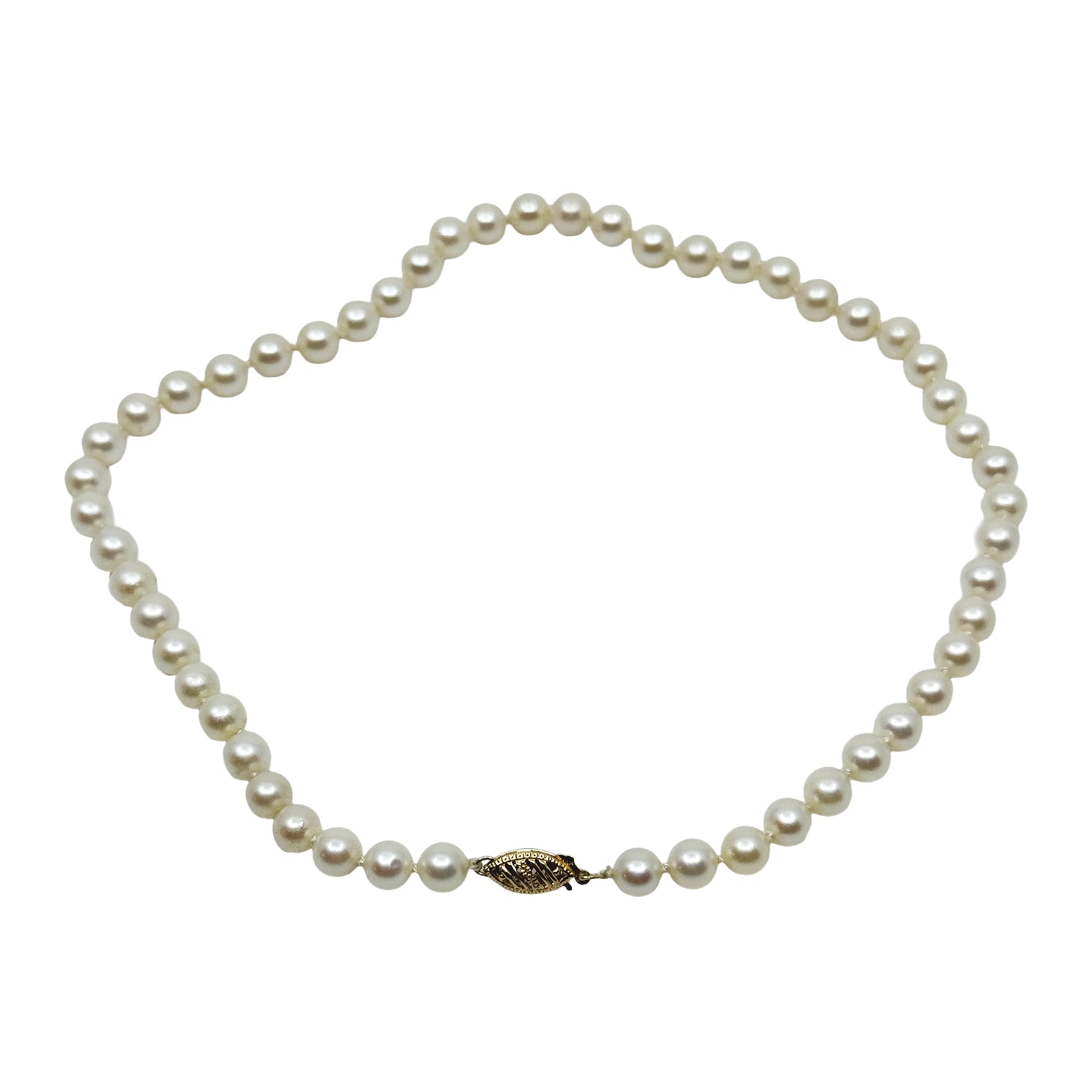 Choker Vintage Japanese Saltwater Akoya Cultured Pearl Necklace - 14K Yellow Gold 15 Inch